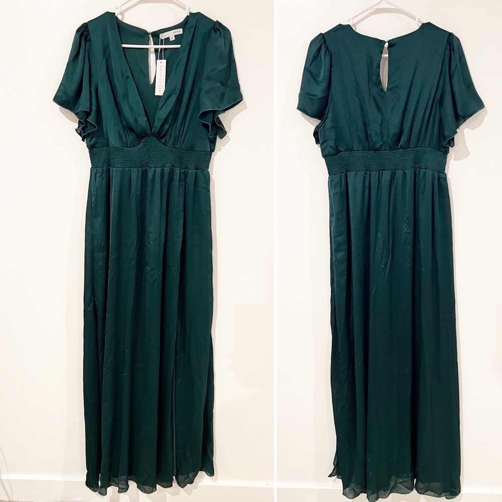 NWT Baltic Born Prague Slit Satin Maxi Dress in Dark Emerald Green size XL - Picture 10 of 13